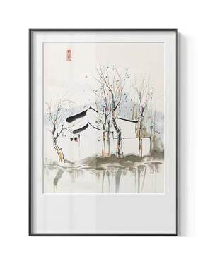 吴冠中江南水乡客厅装饰画油画新中式水墨画玄关餐厅民宿挂画