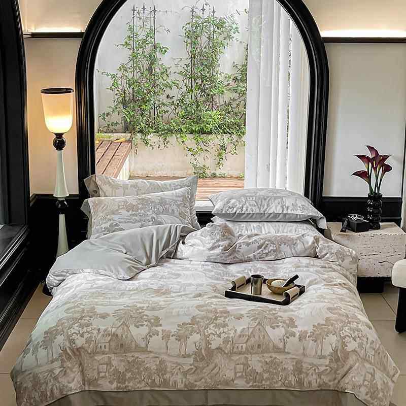 美式复古风100s长绒棉磨毛四件套舒适裸睡床单被套四季床上用品