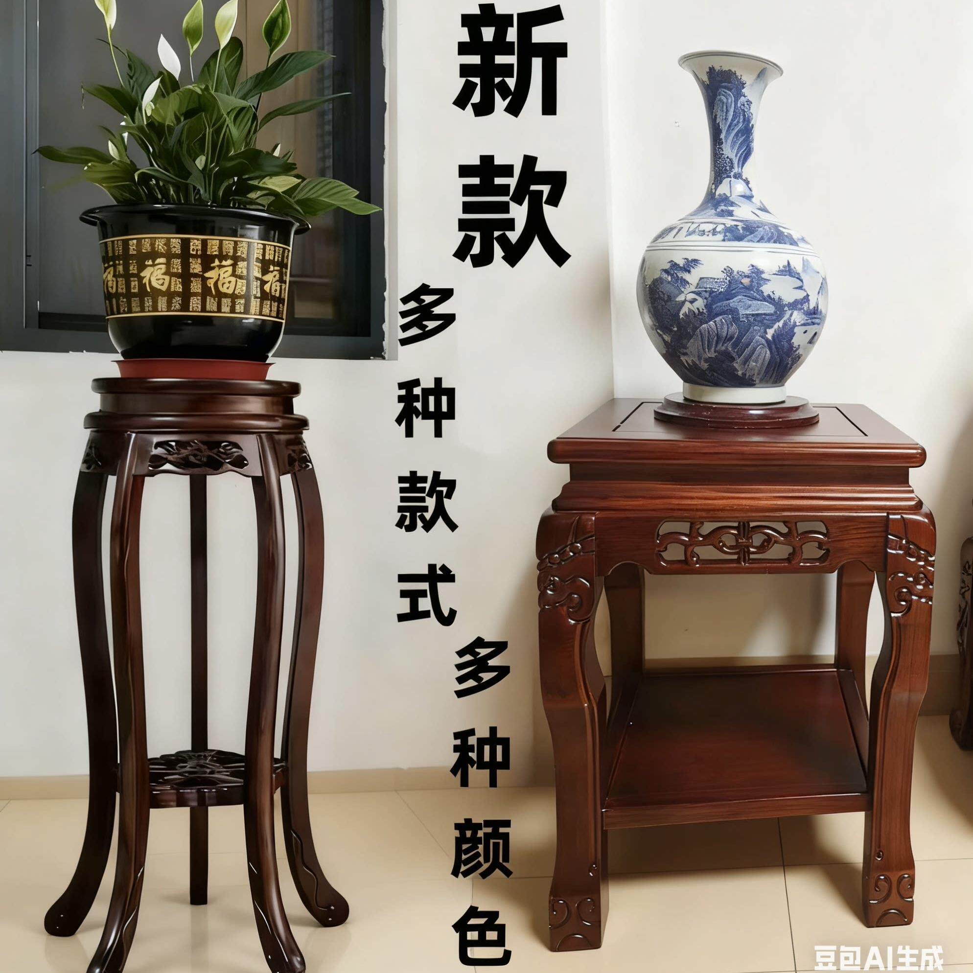 中式实木花架 榆木绿萝盆景架 家用花盆木架 红木中式花几 榫卯结