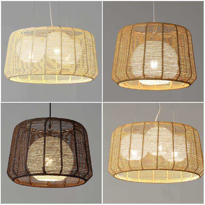 简约餐厅吊灯麻绳编织现代卧室创意个性阳台日式温馨北欧圆形灯具