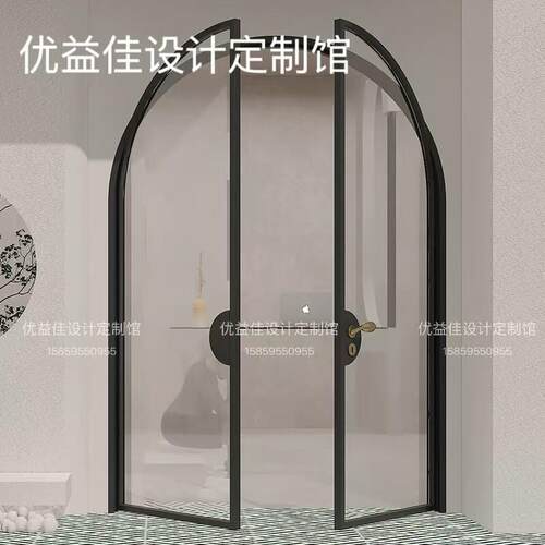 轻奢法式拱形门复古平开玻璃门极窄铝合金卫生间门商铺圆弧双开门