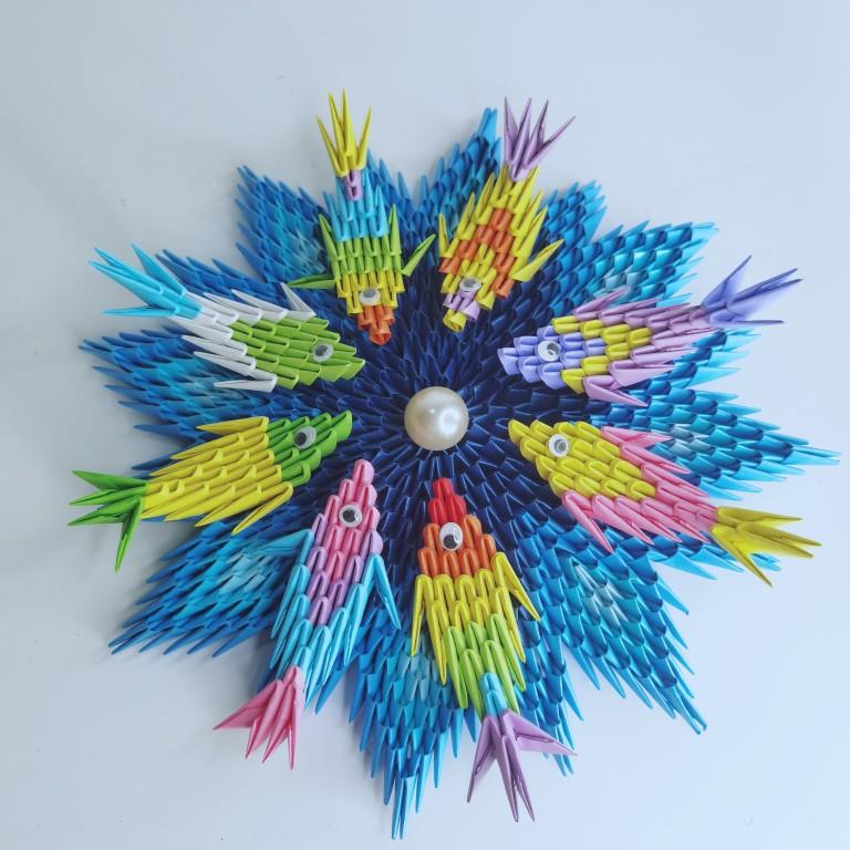 纸缘手工三角插折纸杯垫底盘平面手作居家摆件挂件经典蓝色渐变