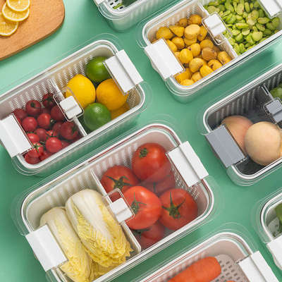 冰箱两件套沥水保鲜盒水果蔬菜带盖厨房收纳盒双层密封整理储物盒