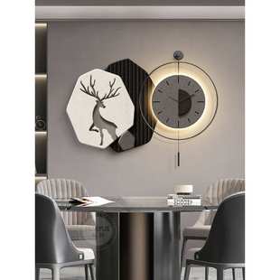 石来运转餐厅装饰画现代高级感客厅背景墙钟表挂画立体砂岩肌理画