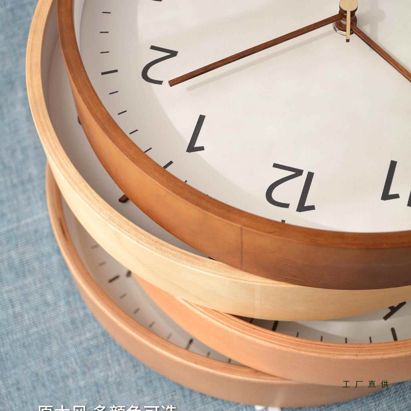 日式挂钟石英钟客厅家钟用简钟约时代原木风挂IJC墙表静音现时间
