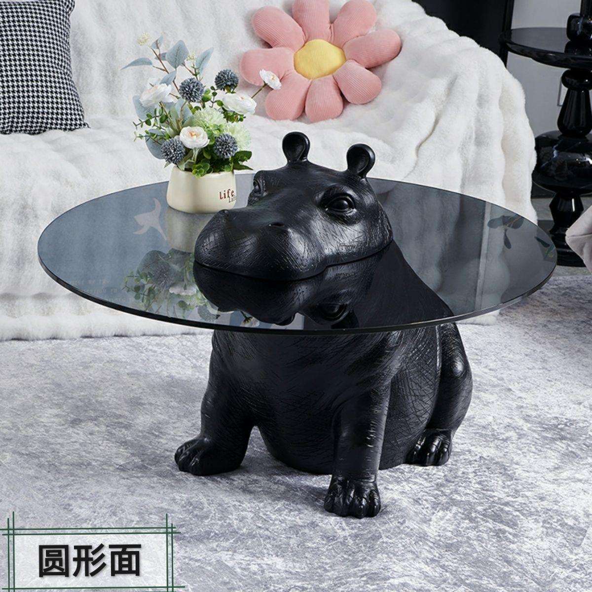 创意个性动物河马意式客厅玻璃圆形设计师现代轻奢风茶几小户型