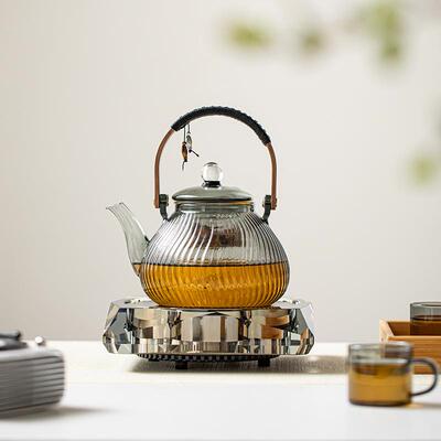 岩山 水晶玻璃煮茶器高硼硅高端电陶炉煮茶炉蒸煮茶高提梁烧水壶