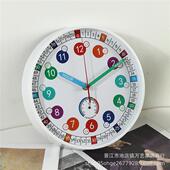 挂钟10寸白框彩面带温度计客厅卧室儿童学习挂墙早教时钟卡通钟表