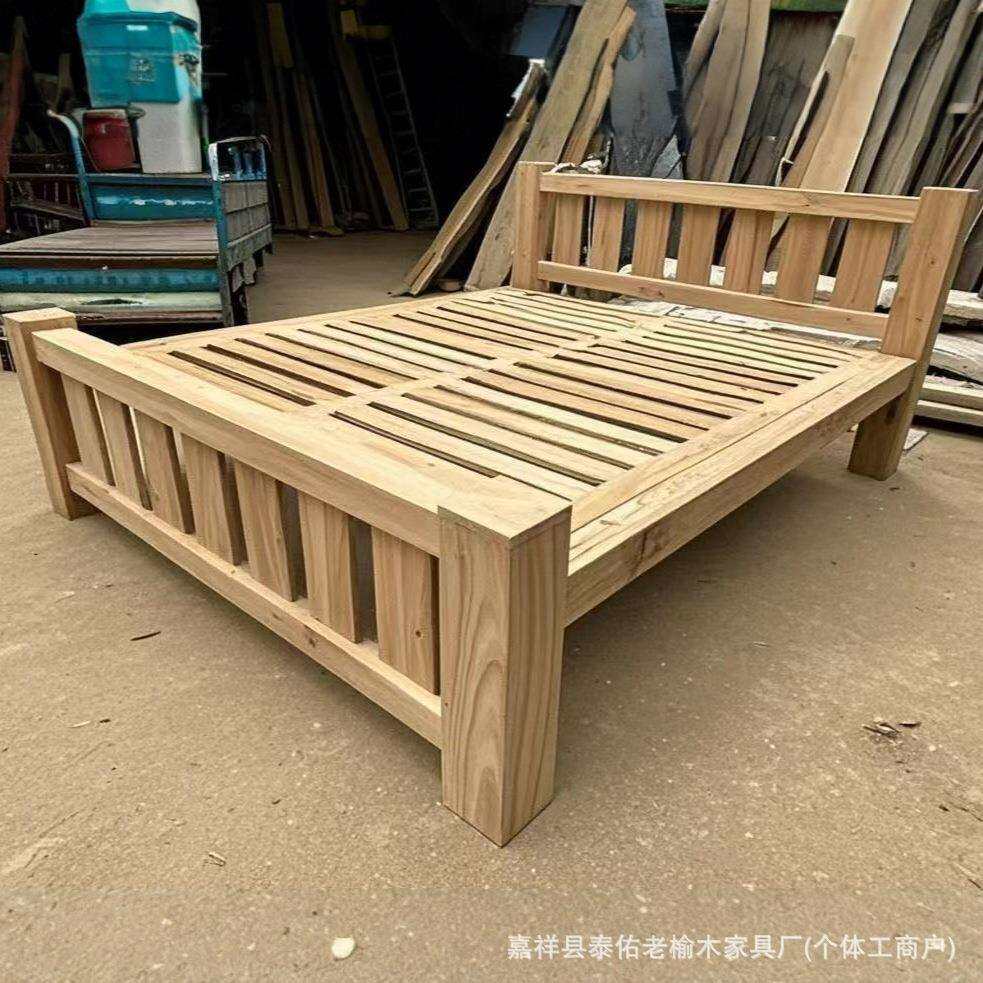 老榆木实木床榫卯双人床民宿房间婚床家用新中式全实木床双人床