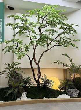 仿真绿枫树鸡爪槭枯山水盆景假树落地摆件茶室室内绿植造景装饰