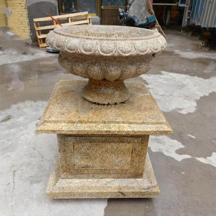 石雕花钵欧式黄锈石花盆户外园林景观广场摆件花岗岩石钵别墅装饰