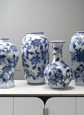 “京城牡丹”梅瓶中式青花瓷大肚陶瓷花瓶客厅茶几水培鲜花送礼