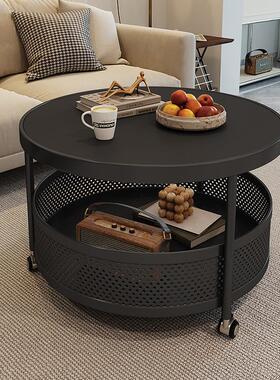 奶油风轻奢AA-18岩客板厅几小户型家用圆形网红带轮移动小可推茶