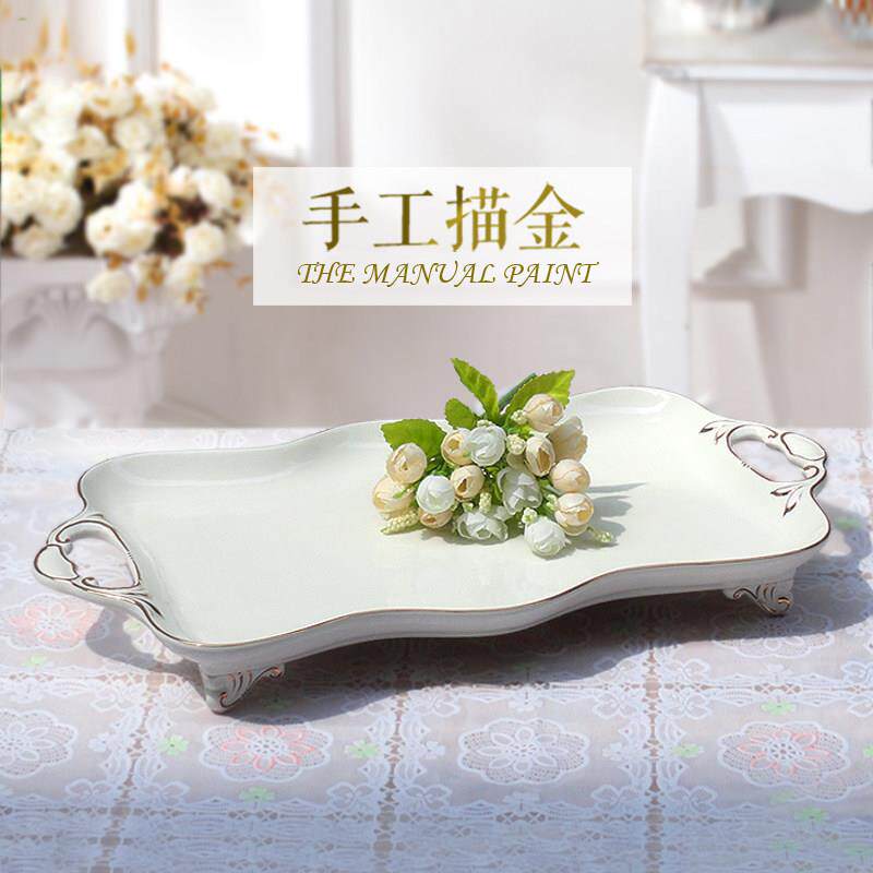 北欧陶瓷托盘长方形欧式描金家用咖啡盘茶具茶盘花茶壶水杯盘客厅