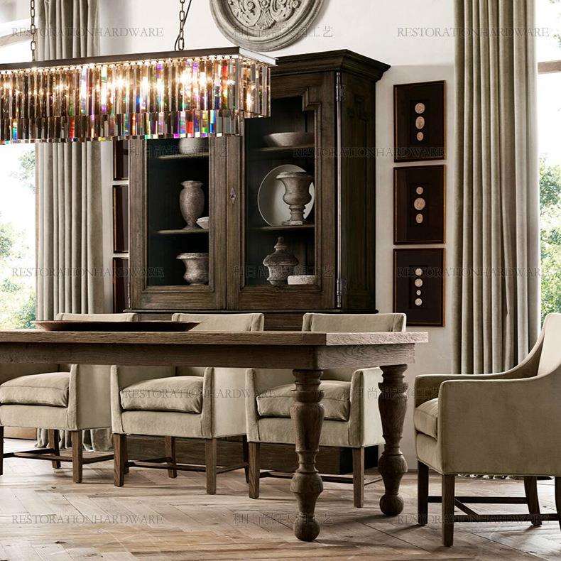 法式乡村全实木大板餐桌美式复古做旧大长桌/北美黑胡桃木工作台