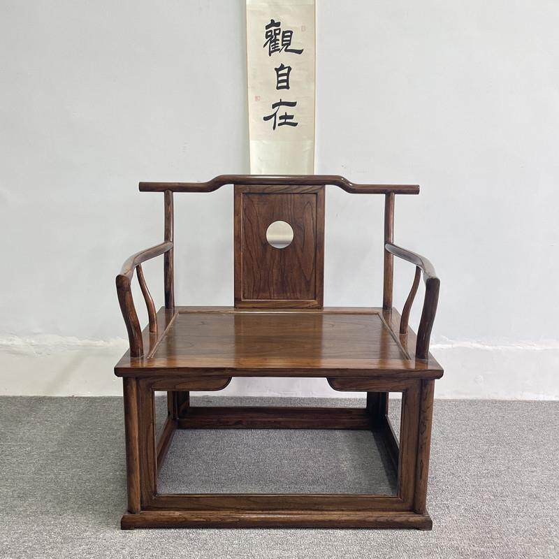 禅椅中式打坐椅老榆木太师椅实木围椅禅修椅盘腿椅白胚茶椅主人椅