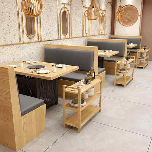 网红双面板式半圆主题实自助餐烤肉店SX-368火锅店卡座沙发桌椅木