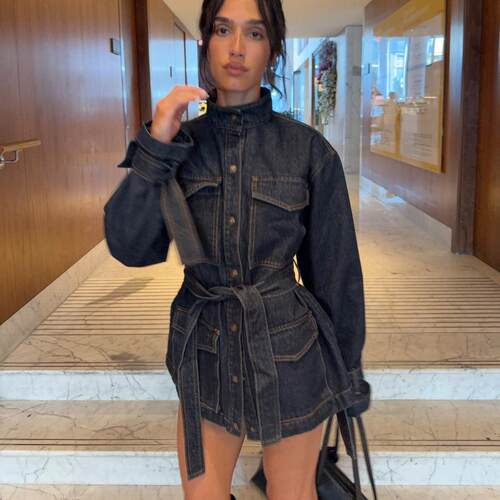 Women's standing collar workwear denim jacket