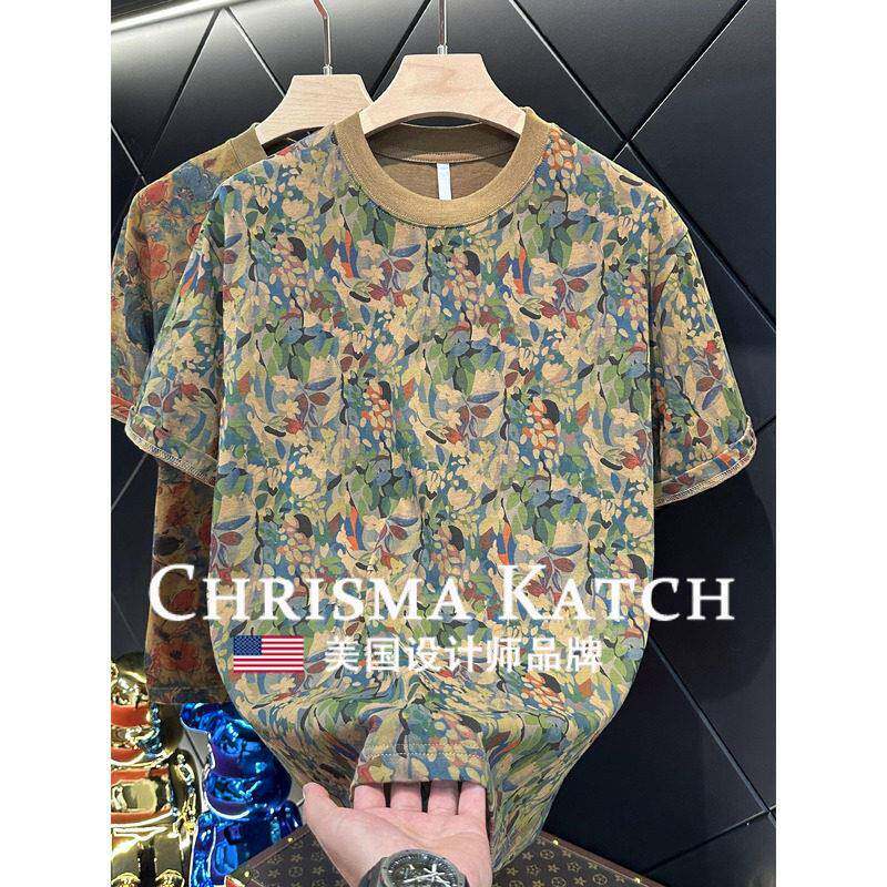 出口美国⭐Chrisma Katch~夏季韩版复古男青潮流修身圆领T恤百搭