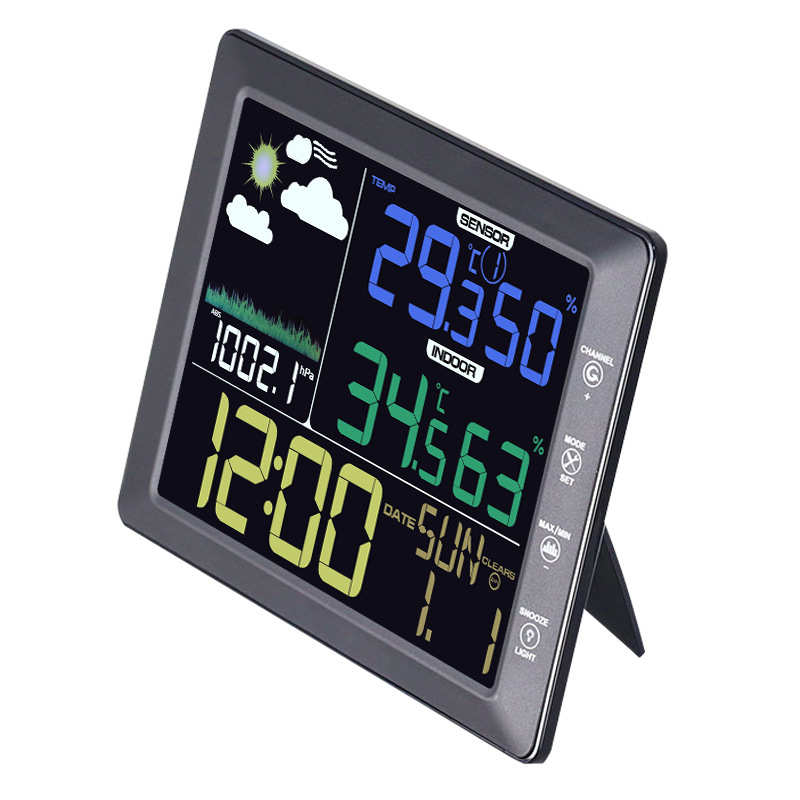 多功能无线彩屏气象钟室内外温湿计家用声控时钟闹钟天气预报钟