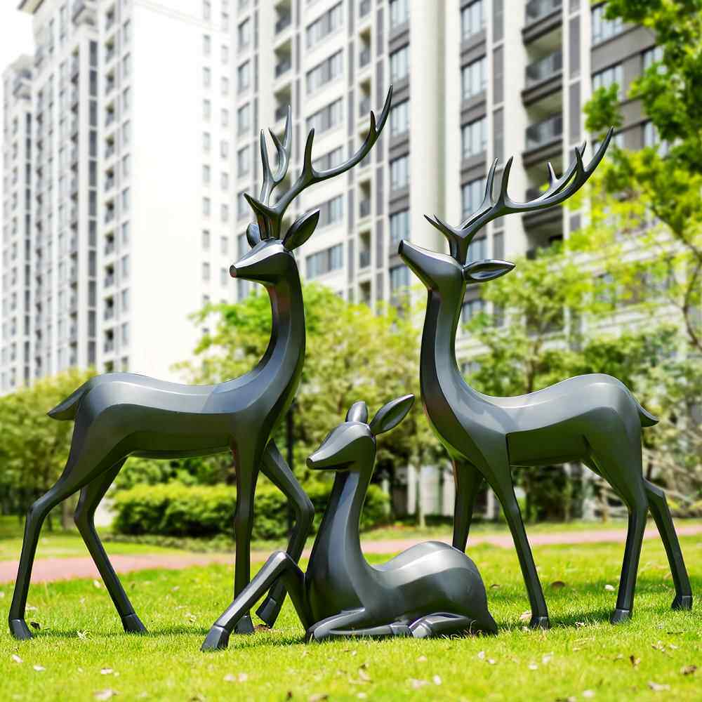 鹿雕塑摆件新中式玻璃钢仿真线条梅花鹿小区草坪酒店园林景观小品