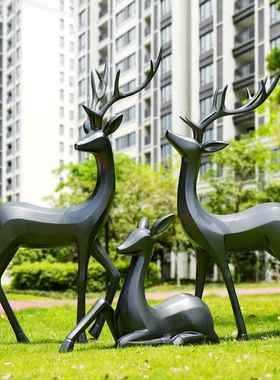 鹿雕塑摆件新中式玻璃钢仿真线条梅花鹿小区草坪酒店园林景观小品