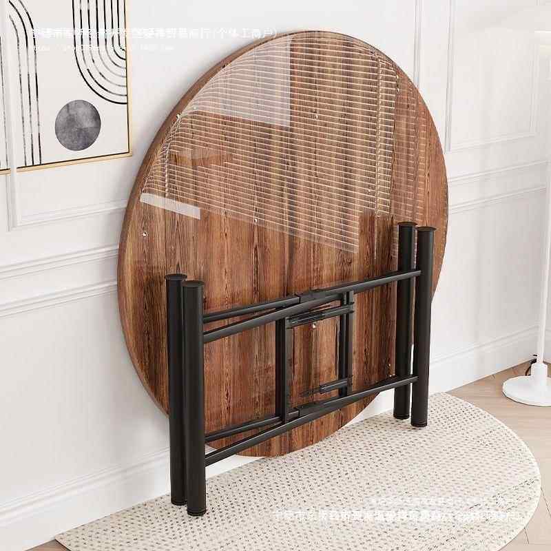 实木折叠餐桌10人15人家用饭店大圆桌带转盘食堂餐馆圆桌面板台面