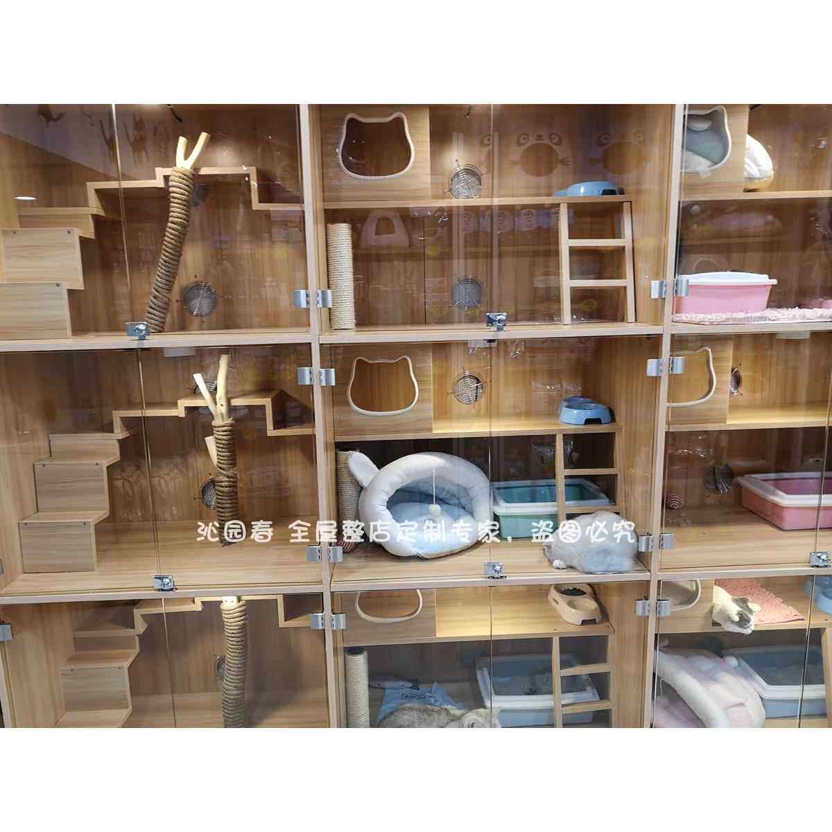 高档实猫舍室内定制木猫笼猫别墅猫柜猫屋猫窝房寄猫子养展示柜豪