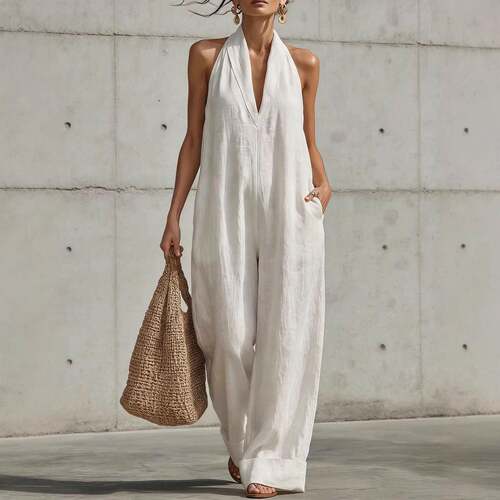 2026 Halter Sleeveless One Pants Women Summer Leg Chic Color