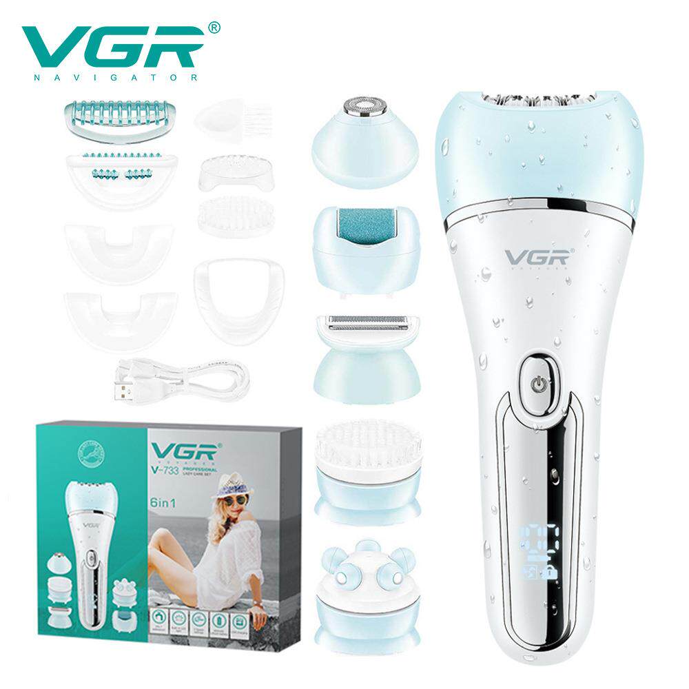VGR733跨境六合一女士脱毛器IPX7水洗剃毛器电动拔毛器脱毛仪套装