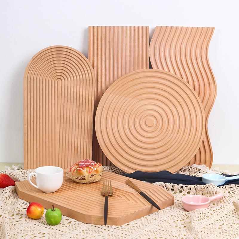 简约水波纹托盘木质面包板家用榉木香薰收纳下午茶盘餐盘摆件木制