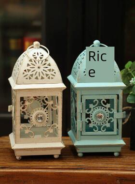 东南亚覆古风做旧电子蜡烛台铁艺镂空工艺品拍照道具氛围风灯摆件