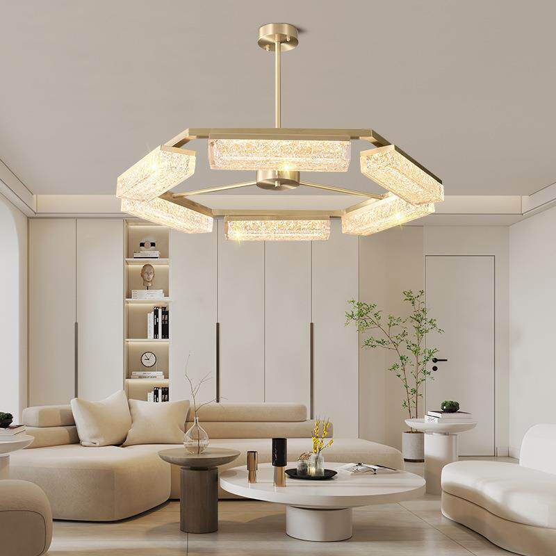 全铜意式极简冰晶树脂客厅吊灯led后现代轻奢高档设计师别墅吊灯