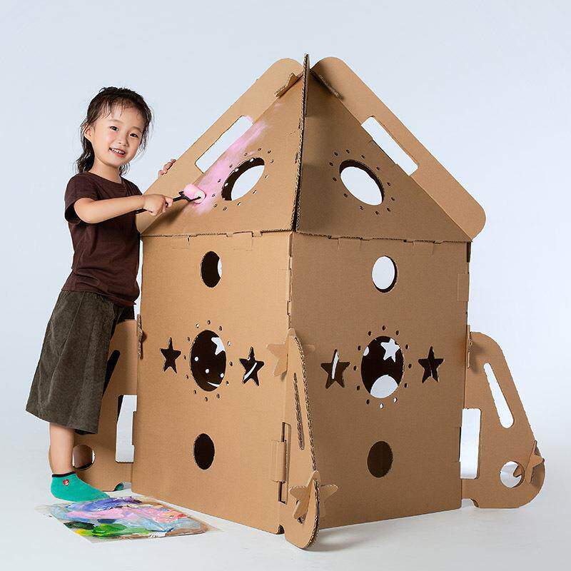 临沂儿童瓦楞纸房子涂鸦包创意手工制作DIY亲子色拼插玩具游戏屋
