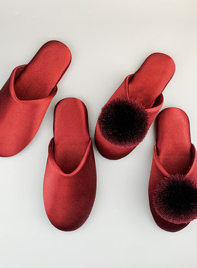 情侣棉拖鞋秋冬喜庆红色高级感包头舒适保暖结婚棉拖鞋