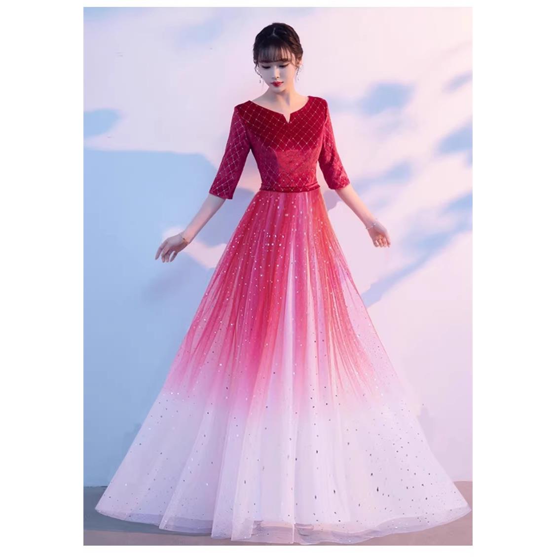 高档成人大合唱演出裙服女长出舞台演服红歌比赛服装表合唱队演服