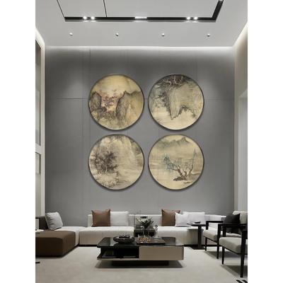 新中国风景观装饰画客厅沙发背景墙通道入口门廊轻挂画圆形壁画