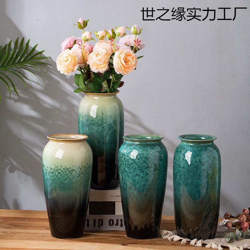 现代简约水培陶瓷花瓶摆件客厅插花干花复古富贵竹轻奢花盆花器