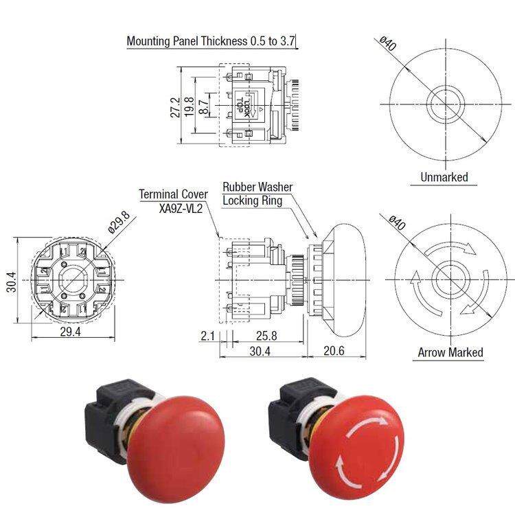 和泉电气APEM开关三路急停开关按钮XA1E-BV
