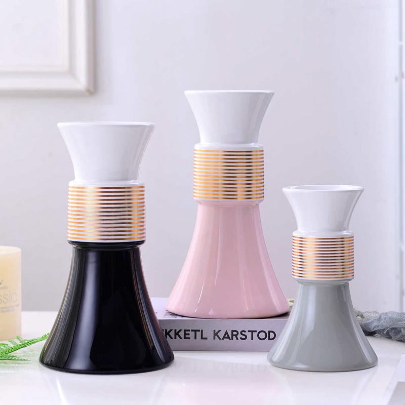 简约现代INS白金灰粉红双色陶瓷花瓶花器家居装饰摆件工艺品