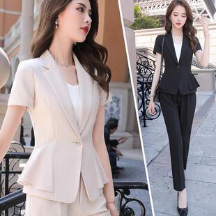 套装 女2019新款 时尚 夏季 美容院酒店前台工作服正装 职业装 工装 短袖