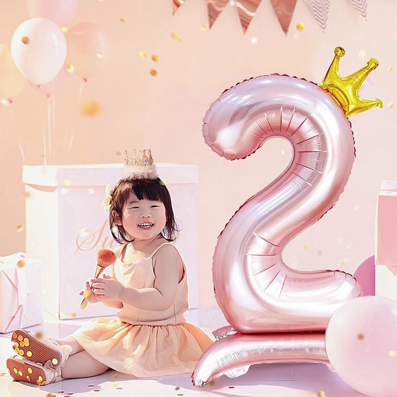 42寸带底座大号粉色数字铝膜气球生日装饰场景布置男女孩周岁拍照