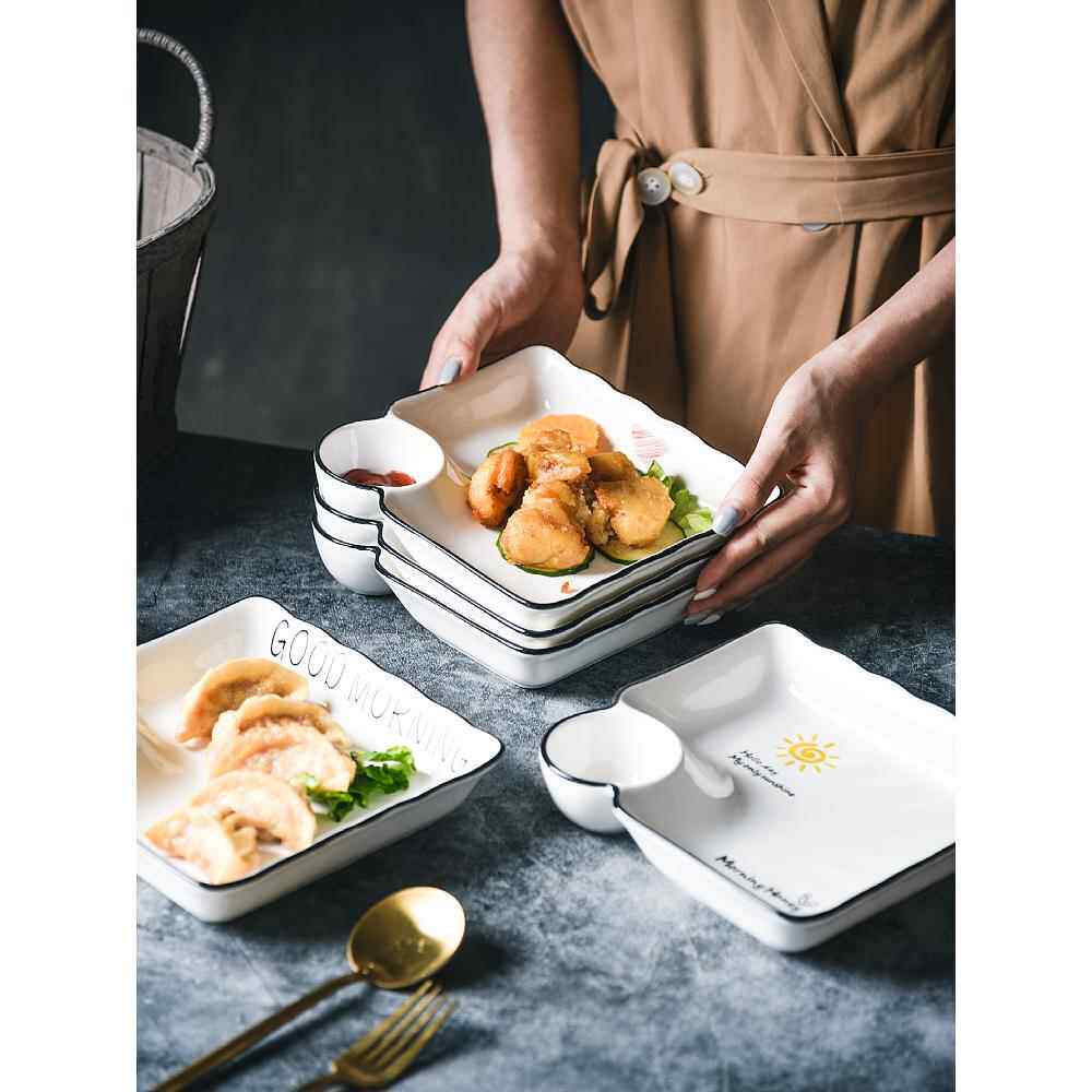 家用凉菜虾盘水饺盘带醋碟家用饺子盘带醋碟子母创意北欧薯条盘子