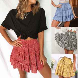 Women summer high waist beach dress falbala skirt 碎花半身裙