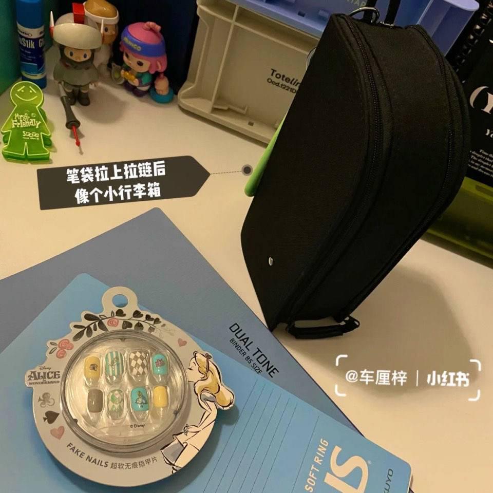 ins日系站立式笔袋学生多功能纯色简约风文具收纳袋黑色文具盒筒