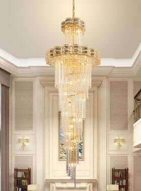 复式楼客厅水晶大吊灯酒店大厅灯楼梯吊灯别墅中空楼中楼长吊灯具
