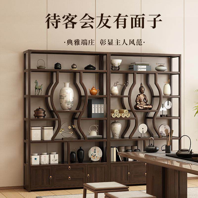 博古架实木新中式茶叶展示柜现代简约茶柜茶室收纳柜摆件置物架子
