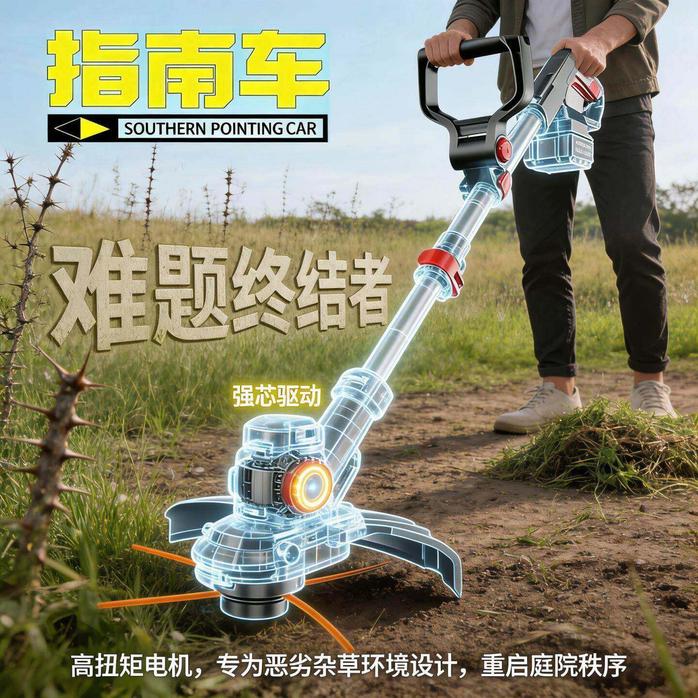 充电式电动割草机家用小型除草机大功率锂电庭院草坪修剪割草机