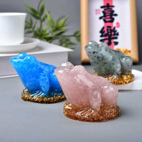 天然水晶碎石滴胶青蛙摆件家居客厅办公桌面创意工艺品装饰