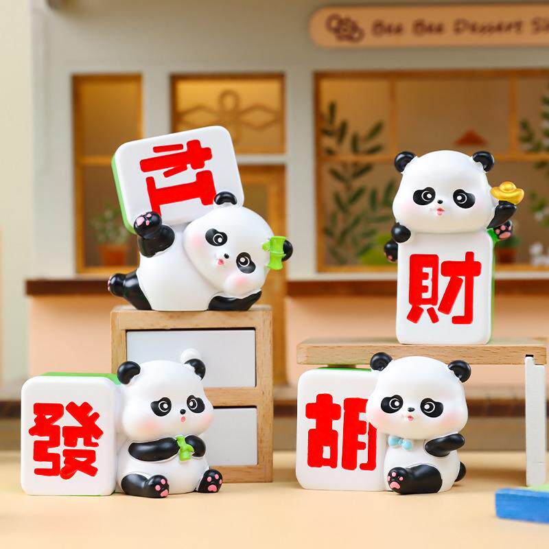 创意panda快乐麻将桌面小摆件学生礼品卧室精美装饰品